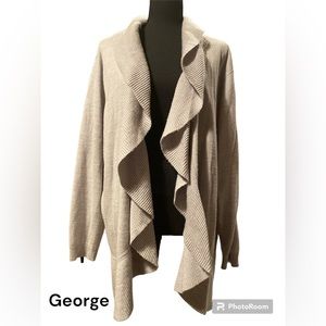 George Plus Size Women's Cardigan Gray flounce collar 3/4" sleeves